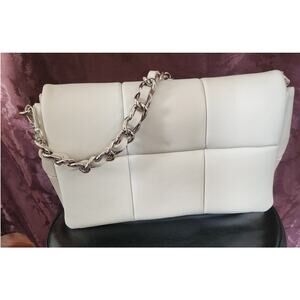 ISADORA White Leather Quilted Shoulder Bag, large